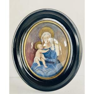 Watercolor Of The Virgin And Child Jesus